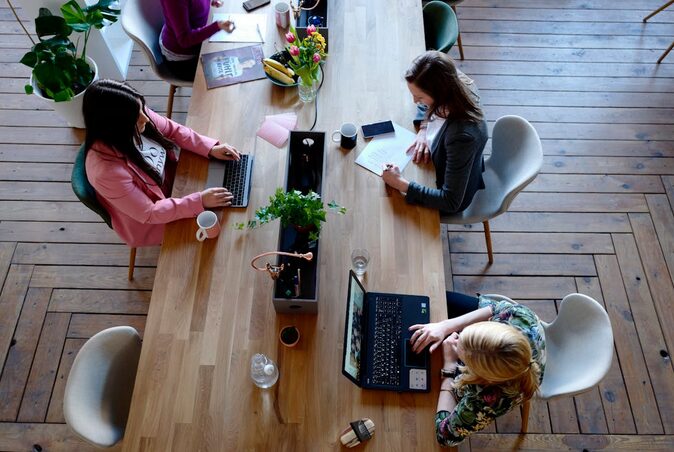 working at the table